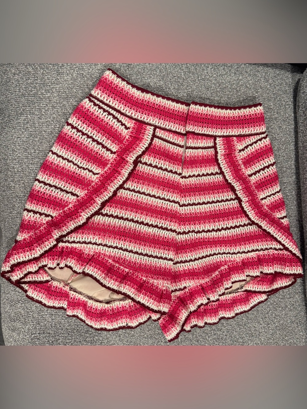 PatBO Pink and White Striped Knit High-Waist Shorts